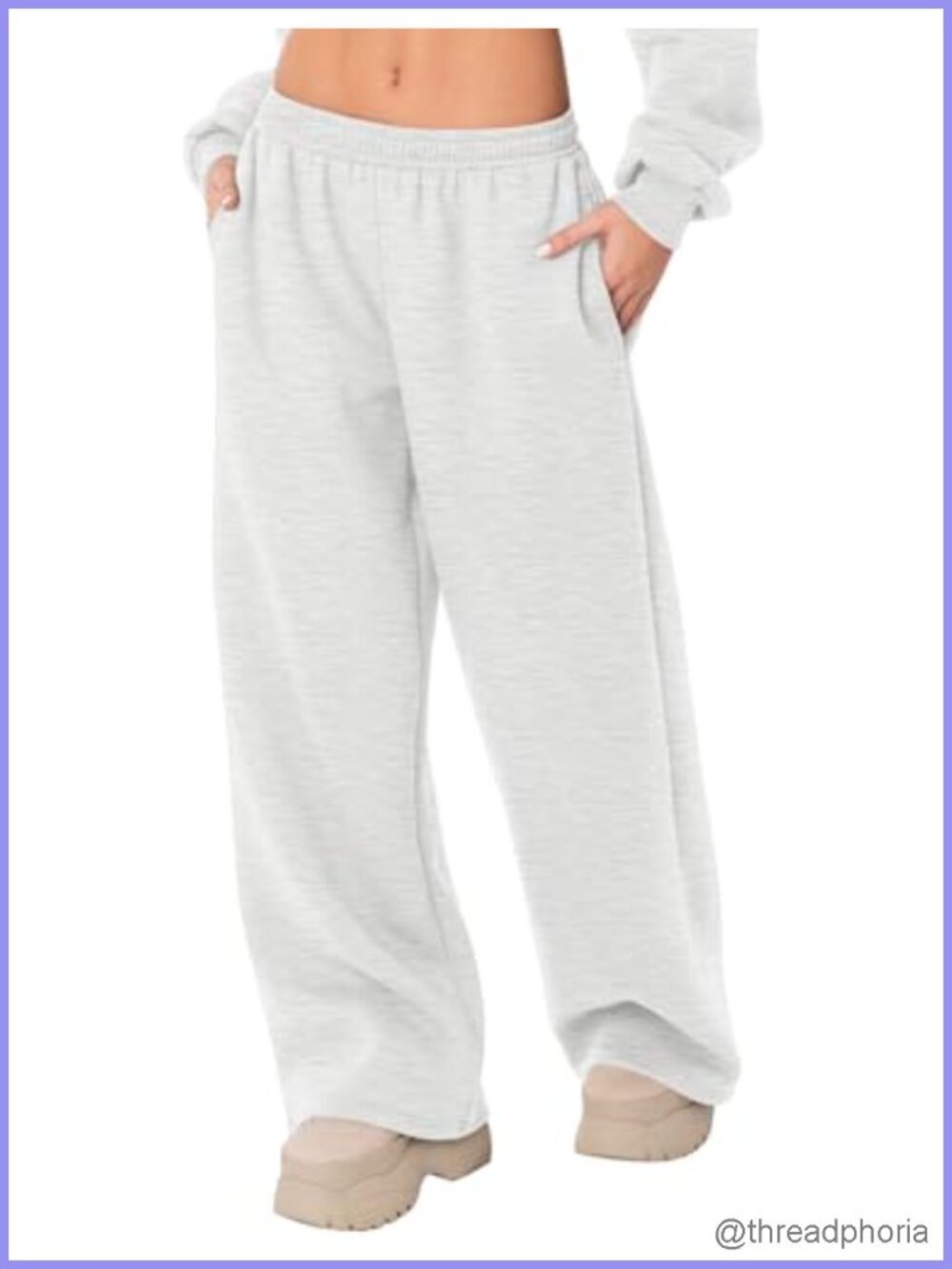 Wide Leg Fleece Sweatpants, Low Rise Joggers with Pockets, Cotton Blend